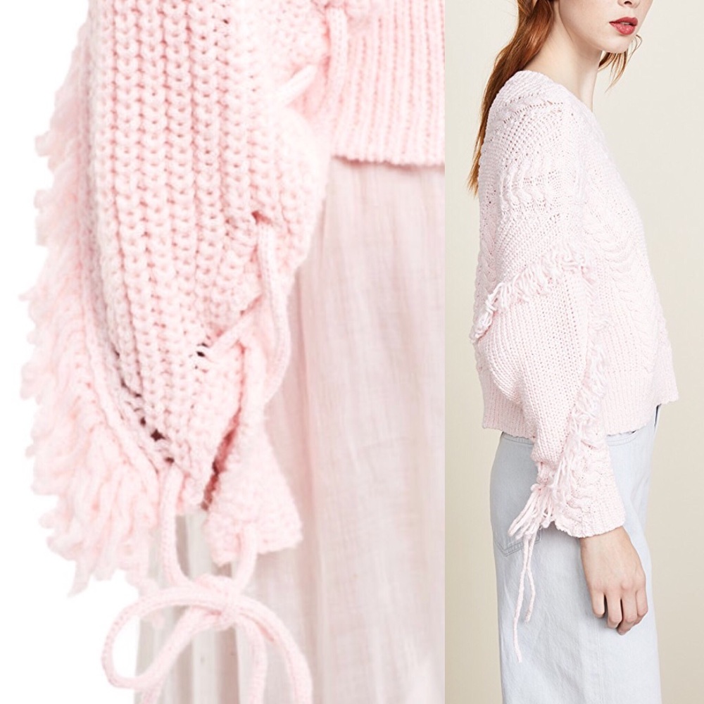 [NWT] Wildfox baby pink fringe tie sweater - Picture 4 of 8